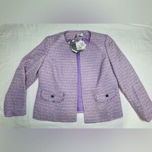 Kasper Petite Tweed Blazer Jacket Size 12P Lavender Purple Fringe Pocket NWT